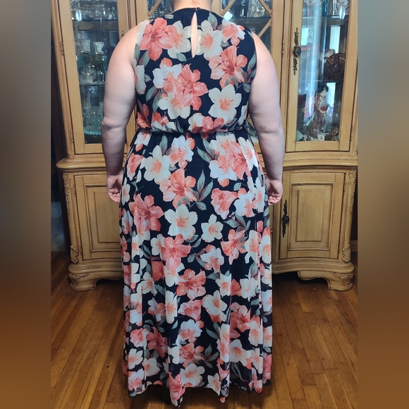 Alex B Nites, Navy floral long dress, Rhinestone waistband, 18W - Picture 2 of 6